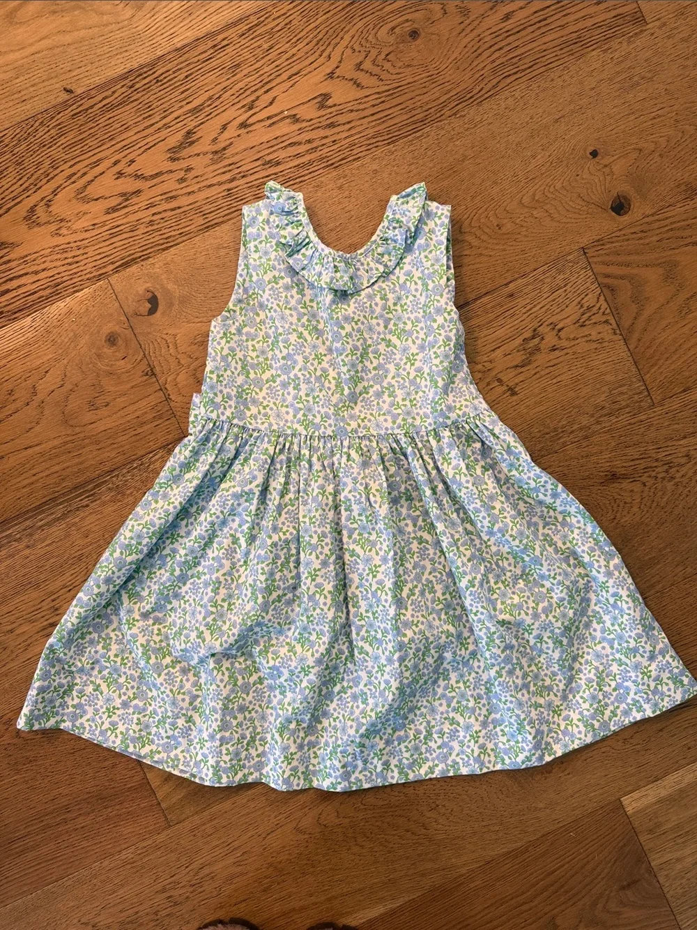Little English Blue & Green Floral Ruffle Dress